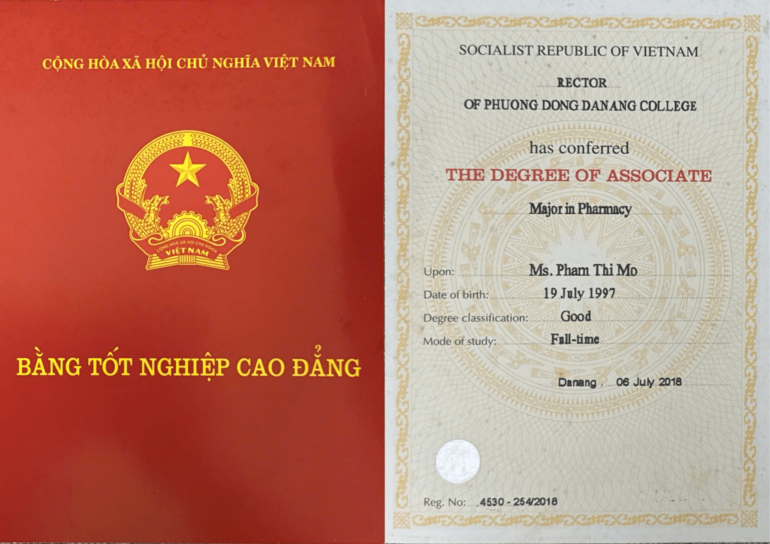 Bằng tốt nghiệp Cao đẳng ngành Dược của Phạm Thị Mơ.